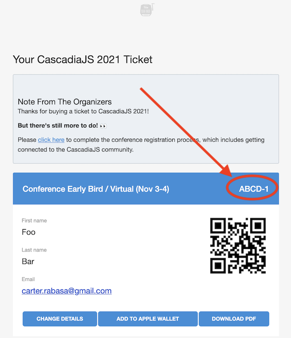 screen shot of ticket confirmation